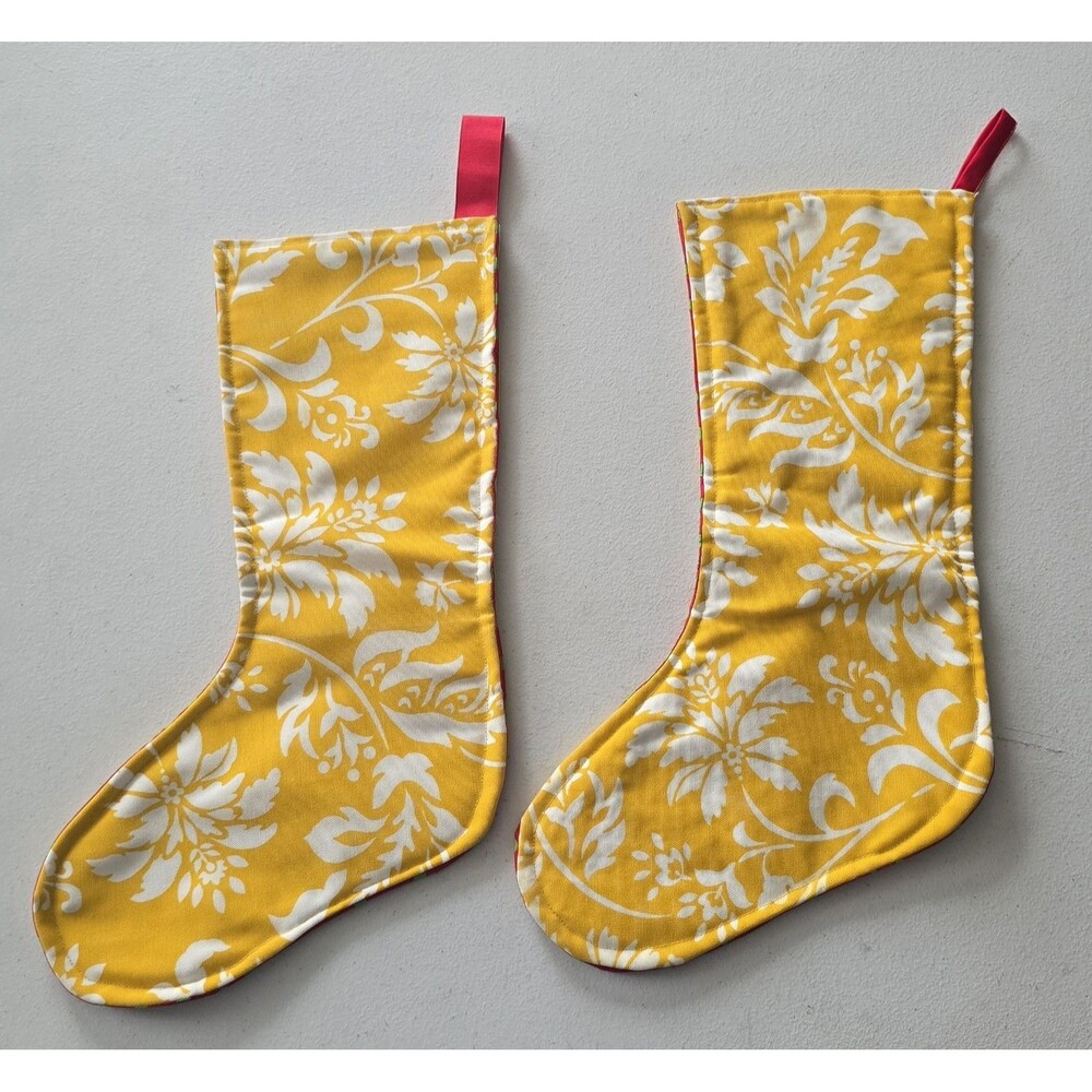 2 Yellow Floral Damask Christmas Stocking